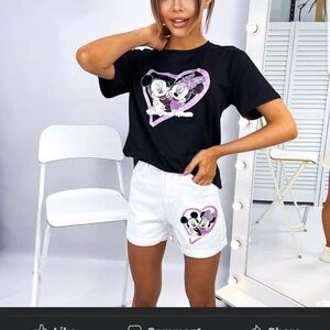 Mickey and Minnie Black T-Shirt and White Shorts Set
